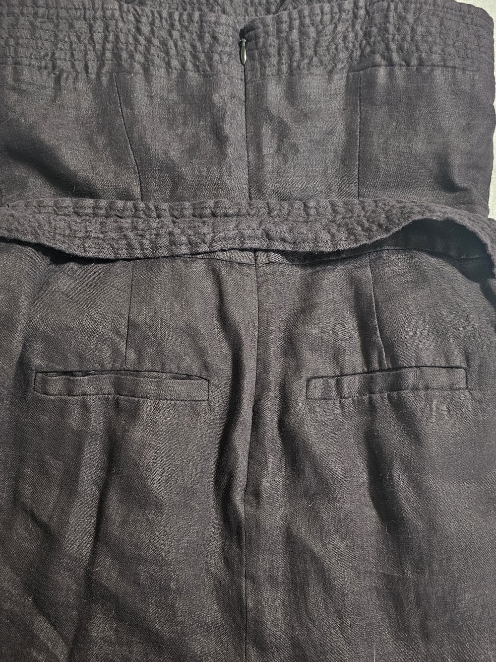 J.Crew 100% Linen Wide Leg Jumpsuit Black Tie Waist Cropped Size 00 Petite - Picture 12 of 12